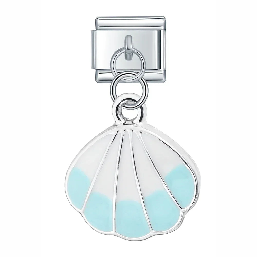 Blue Shell – Silver Italian Pendant Charm - Charmris