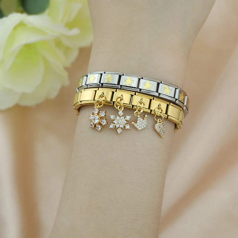 Snowflake Sparkle with CZ - Gold Pendant Charm - Charmris