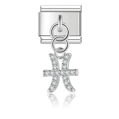 Pisces with CZ – Silver Italian Pendant Charm - Charmris