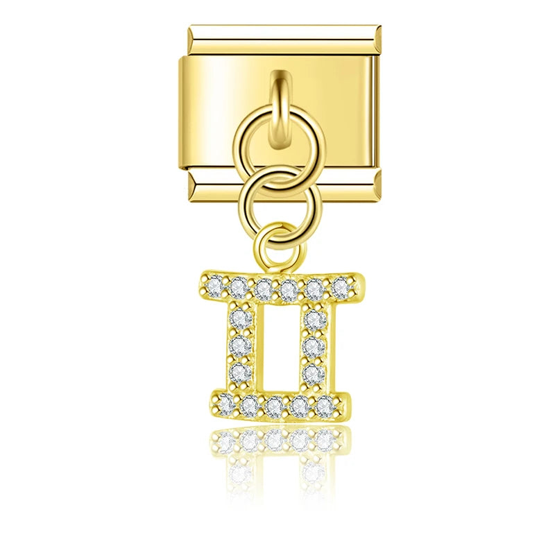Gemini with CZ – Gold Italian Pendant Charm - Charmris
