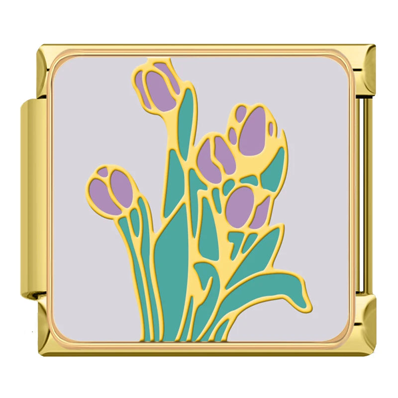 Soft Violet Tulips - Gold Charm - Charmris
