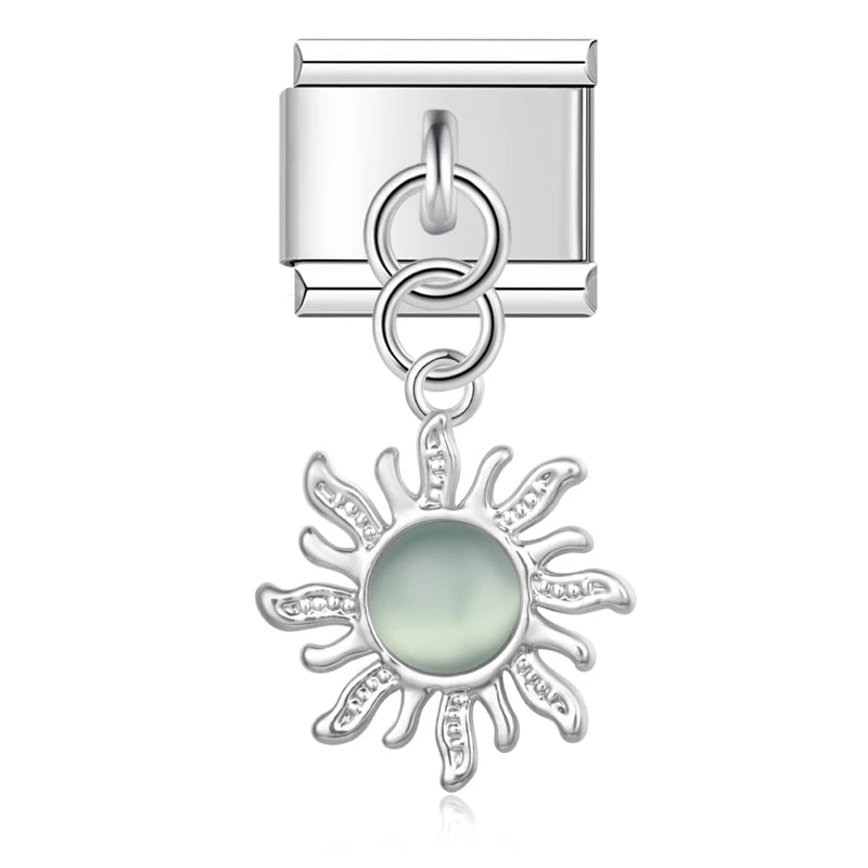 Silver Sun with Mint Resin Gem - Silver Pendant Charm - Charmris