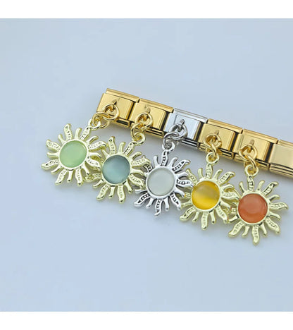 Golden Sun with Sky Blue Resin Gem - Gold Pendant Charm - Charmris
