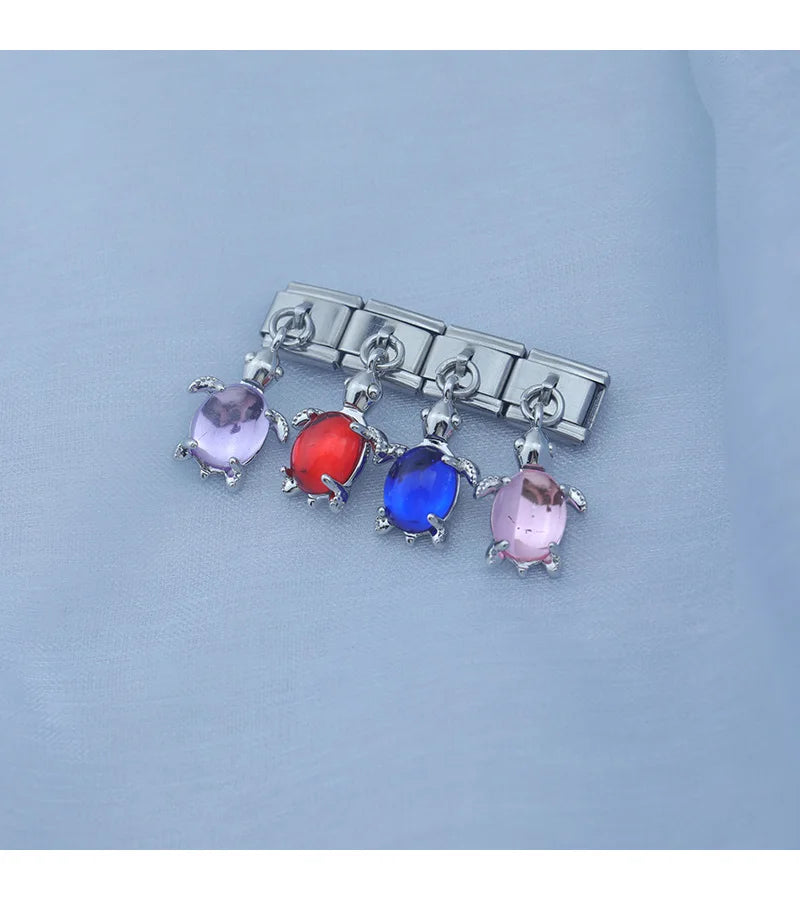 Lovely Deep Blue Turtle - Silver Pendant Charm - Charmris