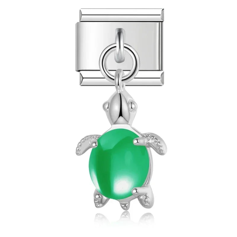 Lovely Green Turtle - Silver Pendant Charm