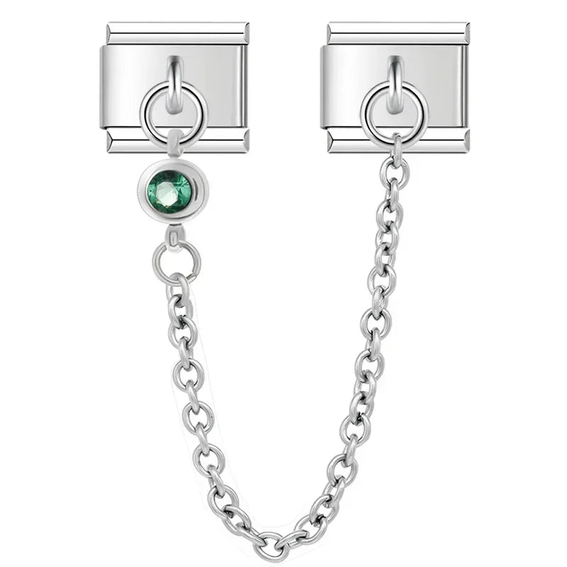 Emerald Circle with CZ silver chain charm - Charmris