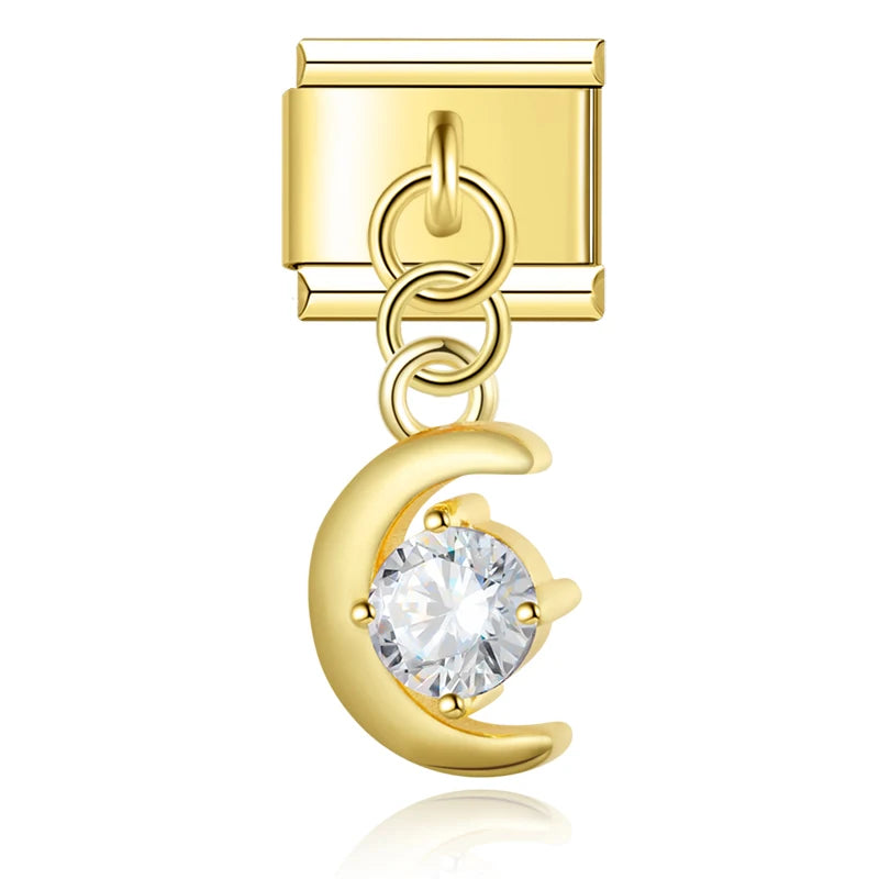 Lunar Glow with CZ - Gold Pendant Charm