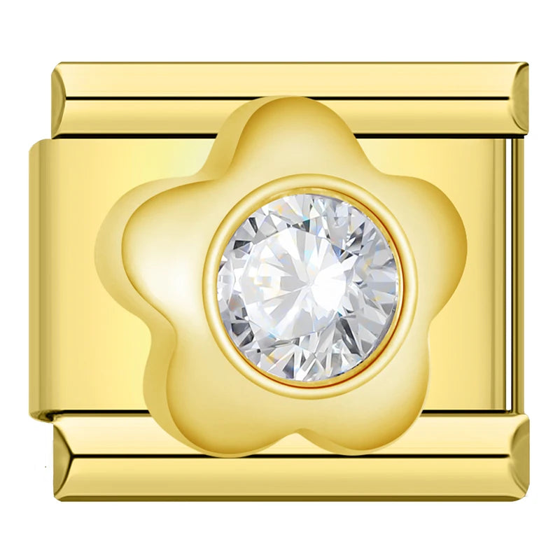 Flower with CZ - Gold Charm