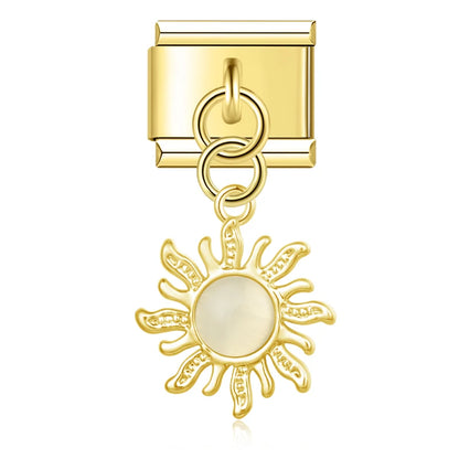 Golden Sun with Ivory Resin Gem - Gold Pendant Charm - Charmris
