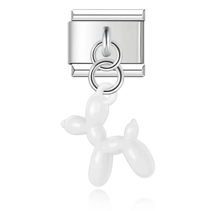 White Balloon Dog - Silver Pendant Charm - Charmris