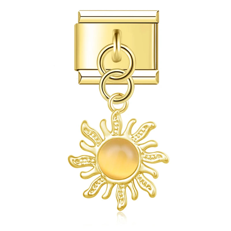 Golden Sun with Honey Resin Gem - Gold Pendant Charm - Charmris