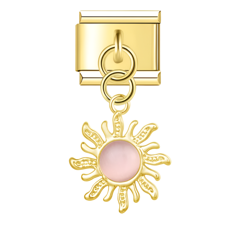 Golden Sun with Pink Resin Gem - Gold Pendant Charm - Charmris