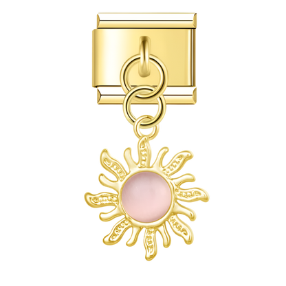 Golden Sun with Pink Resin Gem - Gold Pendant Charm - Charmris