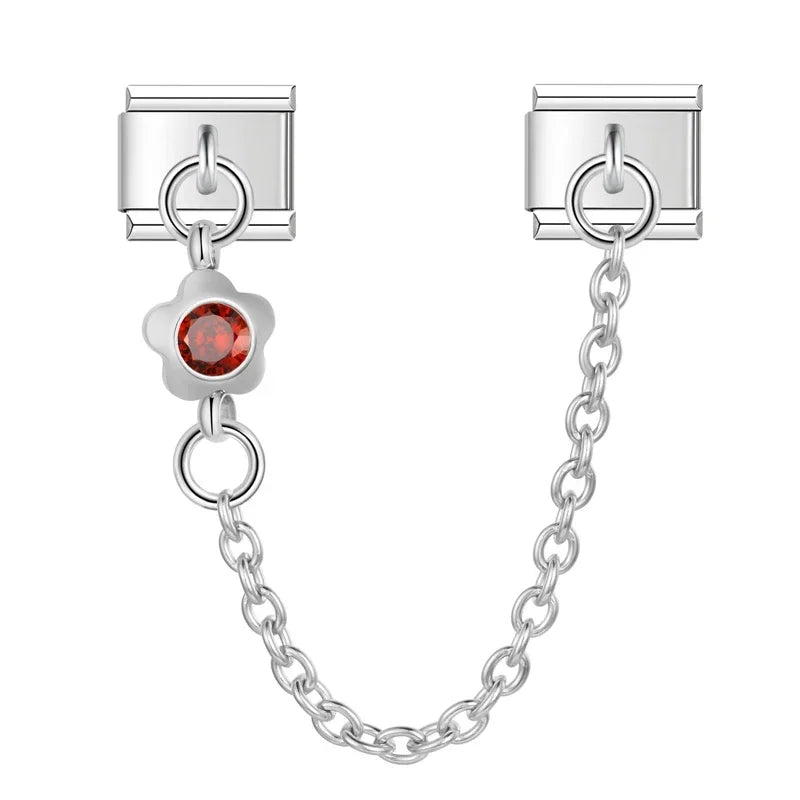 Ruby Flower With CZ Silver Chain Charm - Charmris