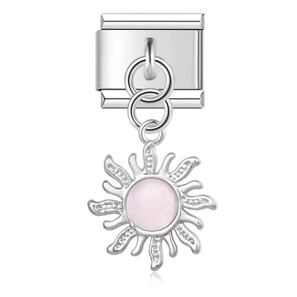 Silver Sun with Baby Pink Resin Gem - Silver Pendant Charm - Charmris