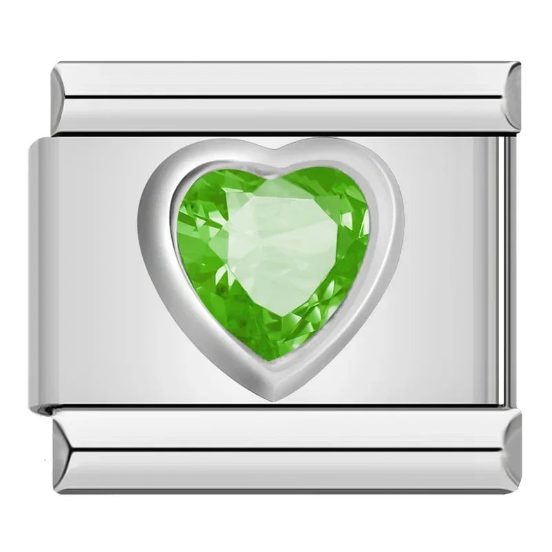Green Resin Heart - Silver Charm