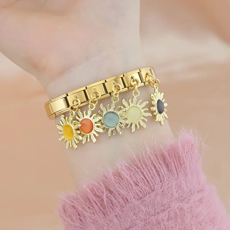 Golden Sun with Peach Resin Gem - Gold Pendant Charm - Charmris
