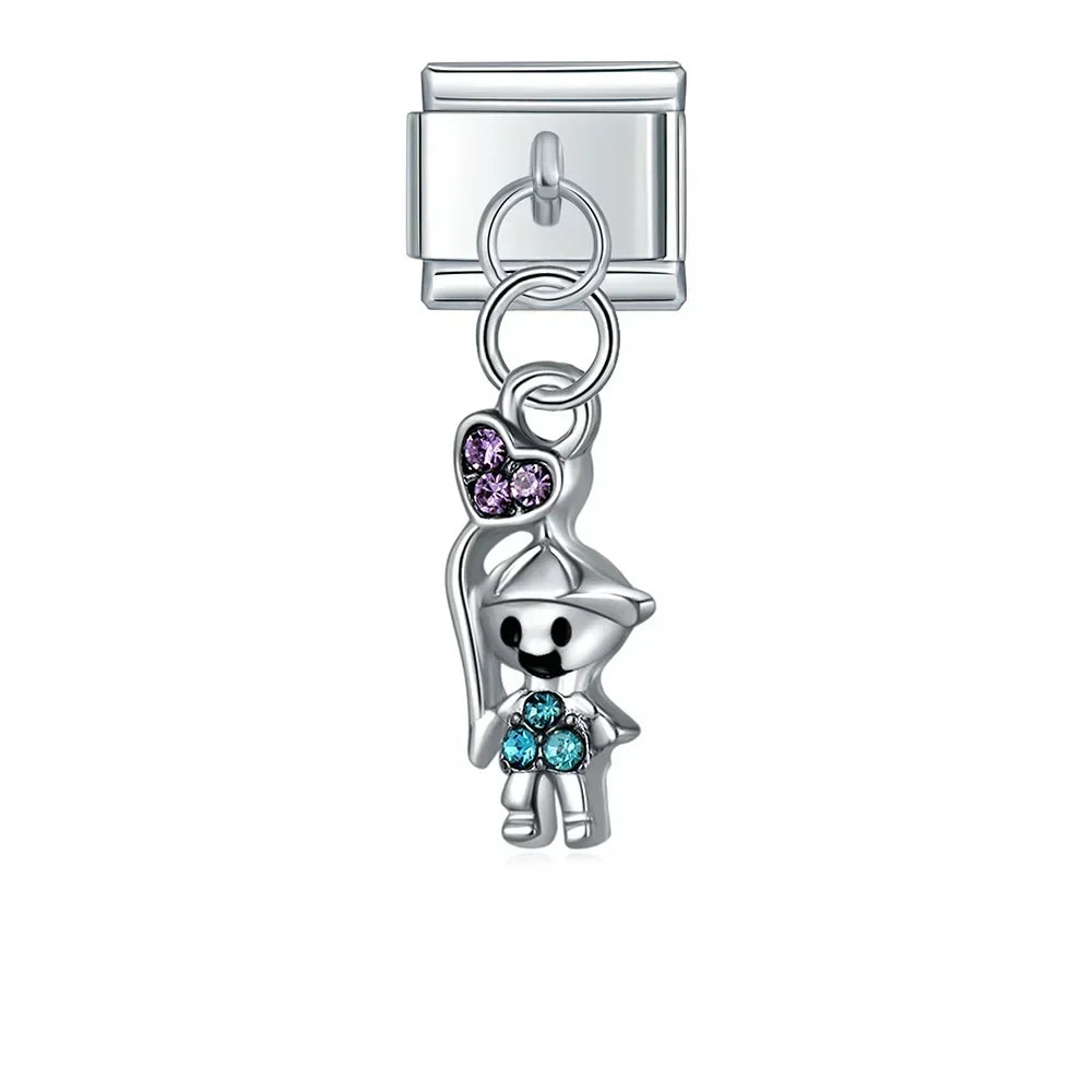 Little Boy with Heart Balloon - Silver Pendant Charm - Charmris