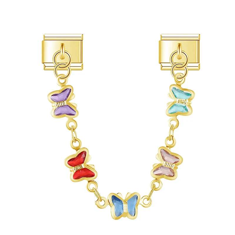 Crystal Vibrant Butterflies Chain Gold Charm - Charmris