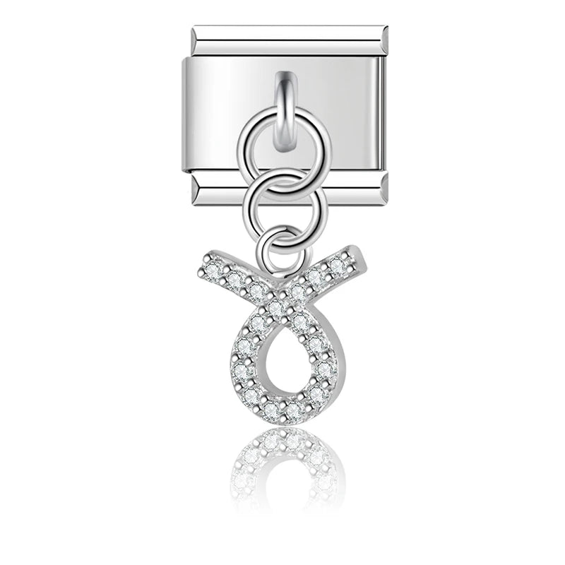 Taurus with CZ – Silver Italian Pendant Charm - Charmris