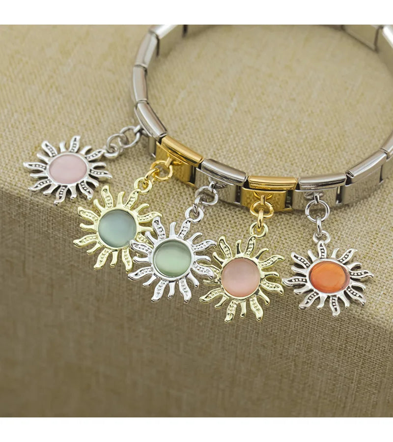 Silver Sun with Peach Resin Gem - Silver Pendant Charm - Charmris