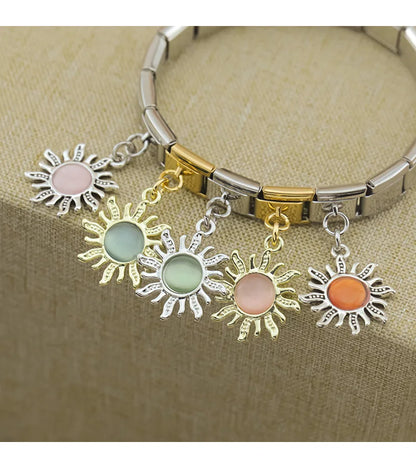 Silver Sun with Peach Resin Gem - Silver Pendant Charm - Charmris