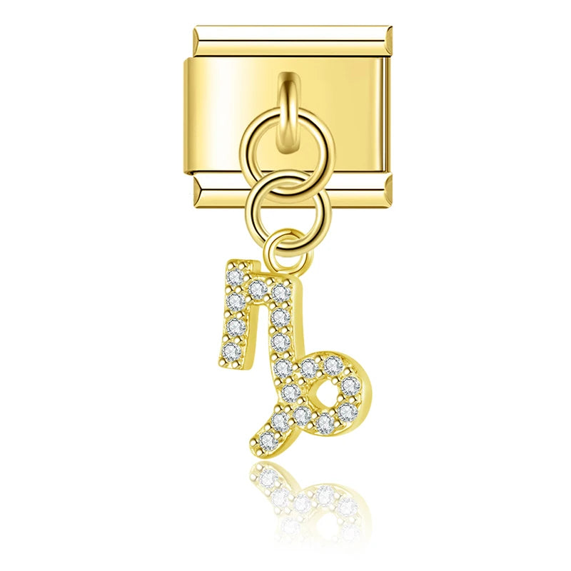 Capricorn with CZ – Gold Italian Pendant Charm - Charmris