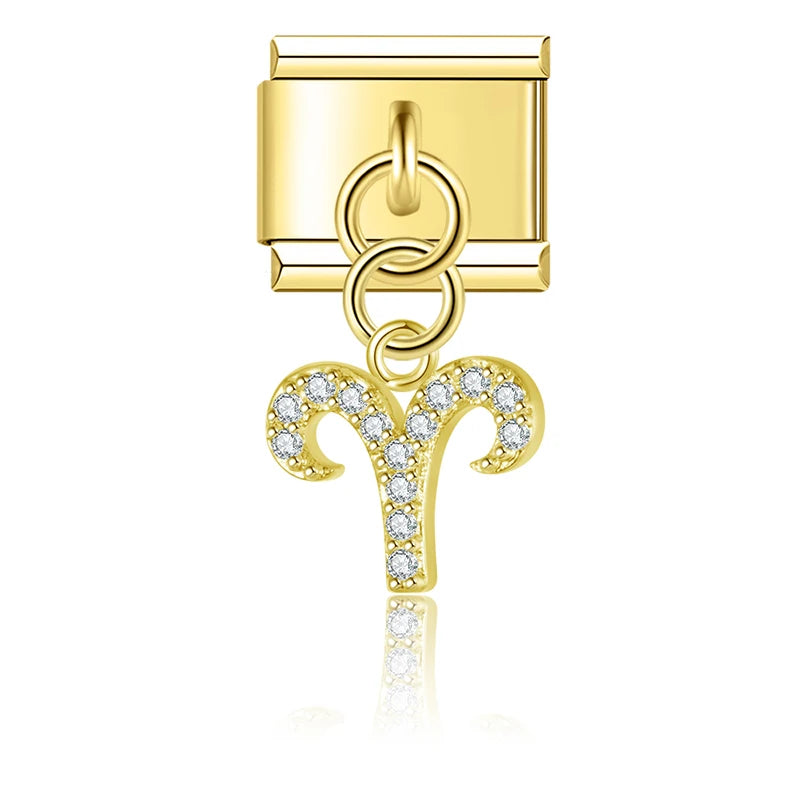Aries with CZ – Gold Italian Pendant Charm - Charmris