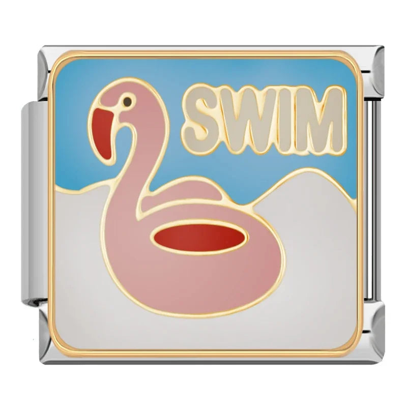 Flamingo Swim – Silver Italian Charm - Charmris