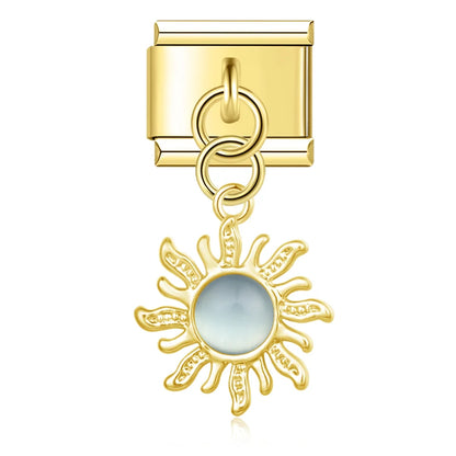 Golden Sun with Sky Blue Resin Gem - Gold Pendant Charm - Charmris