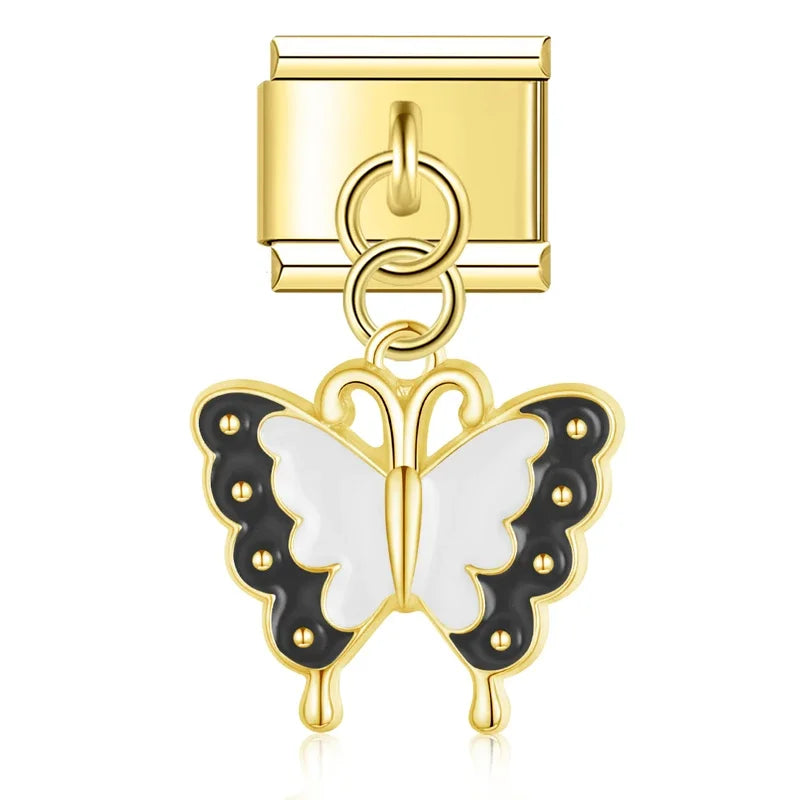 Monochrome Butterfly Dream – Gold Pendant Charm - Charmris