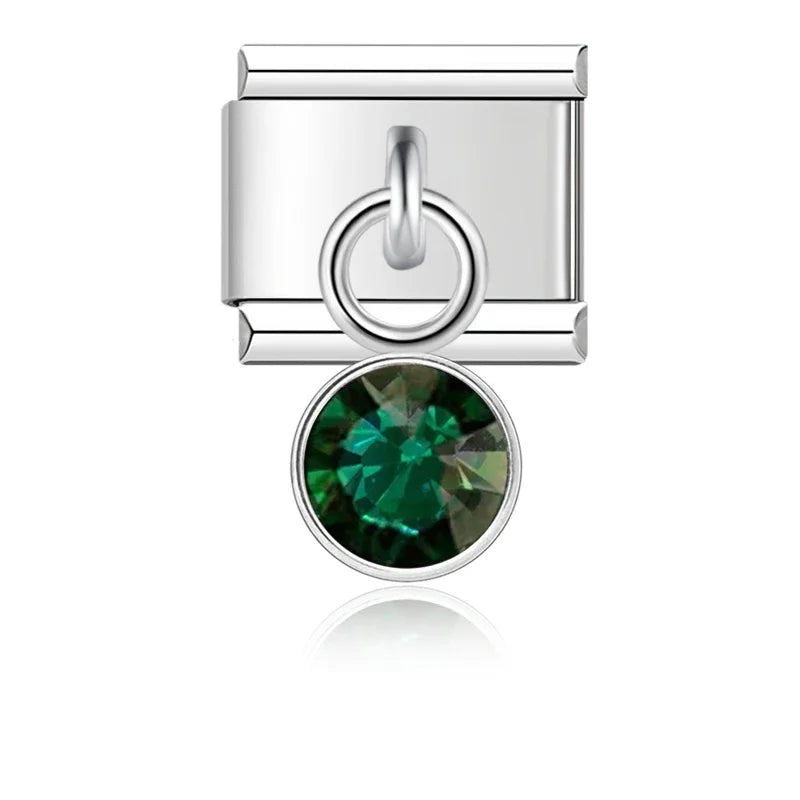 May Birthstone with CZ - Silver Pendant Charm - Charmris