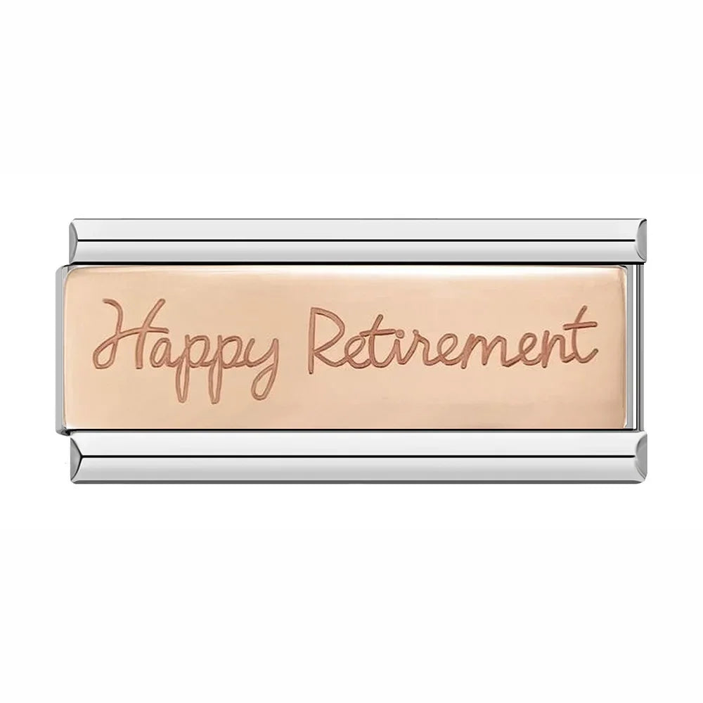 Happy Retirement - Silver Rose Bar Charm - Charmris