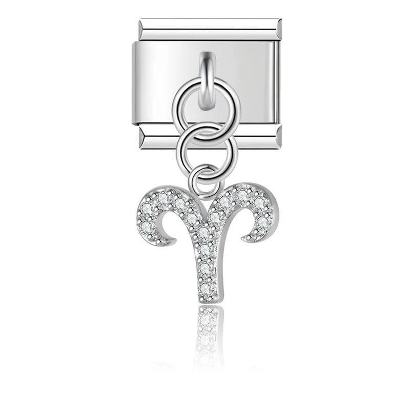 Aries with CZ – Silver Italian Pendant Charm - Charmris