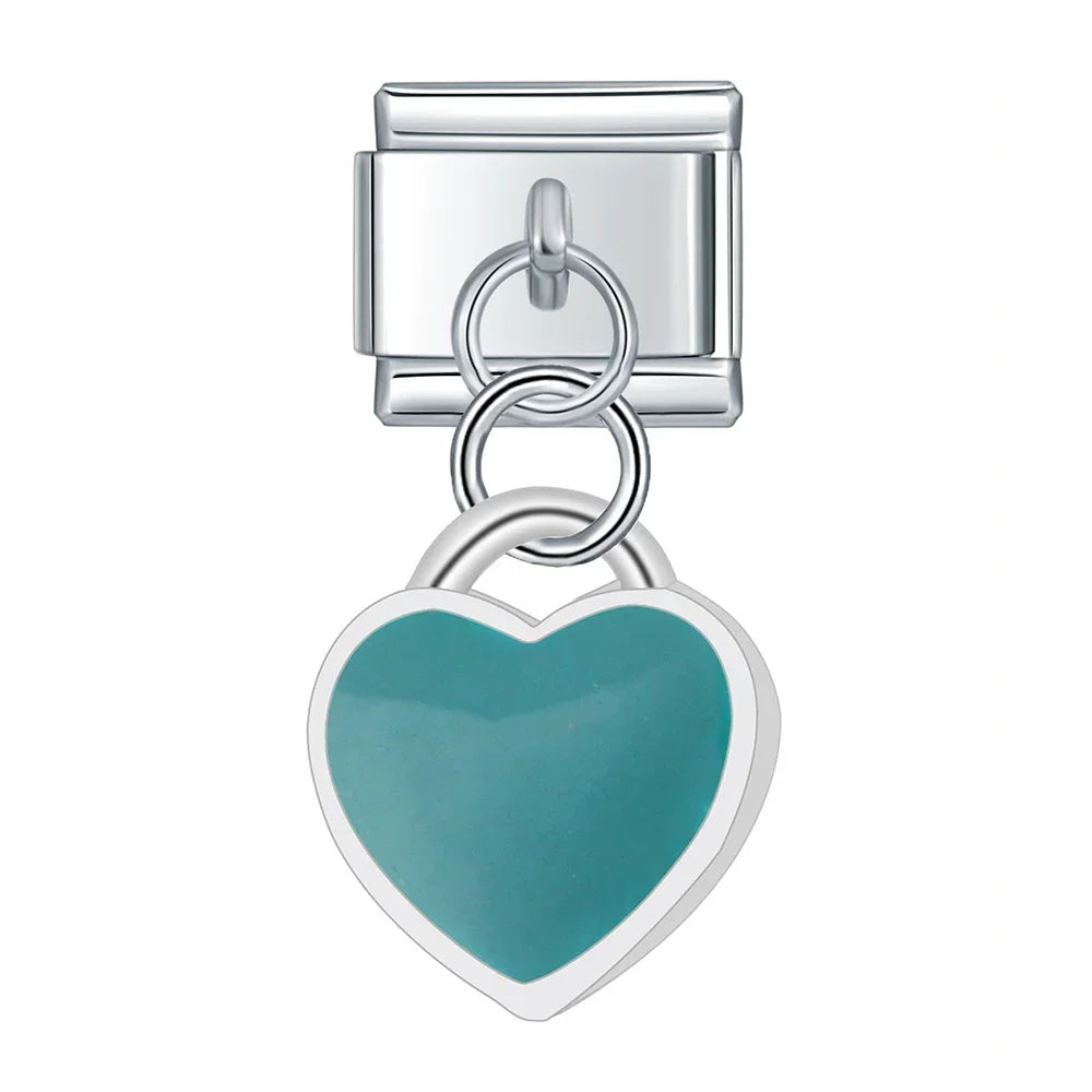 Teal Heart - Silver Italian Pendant Charm