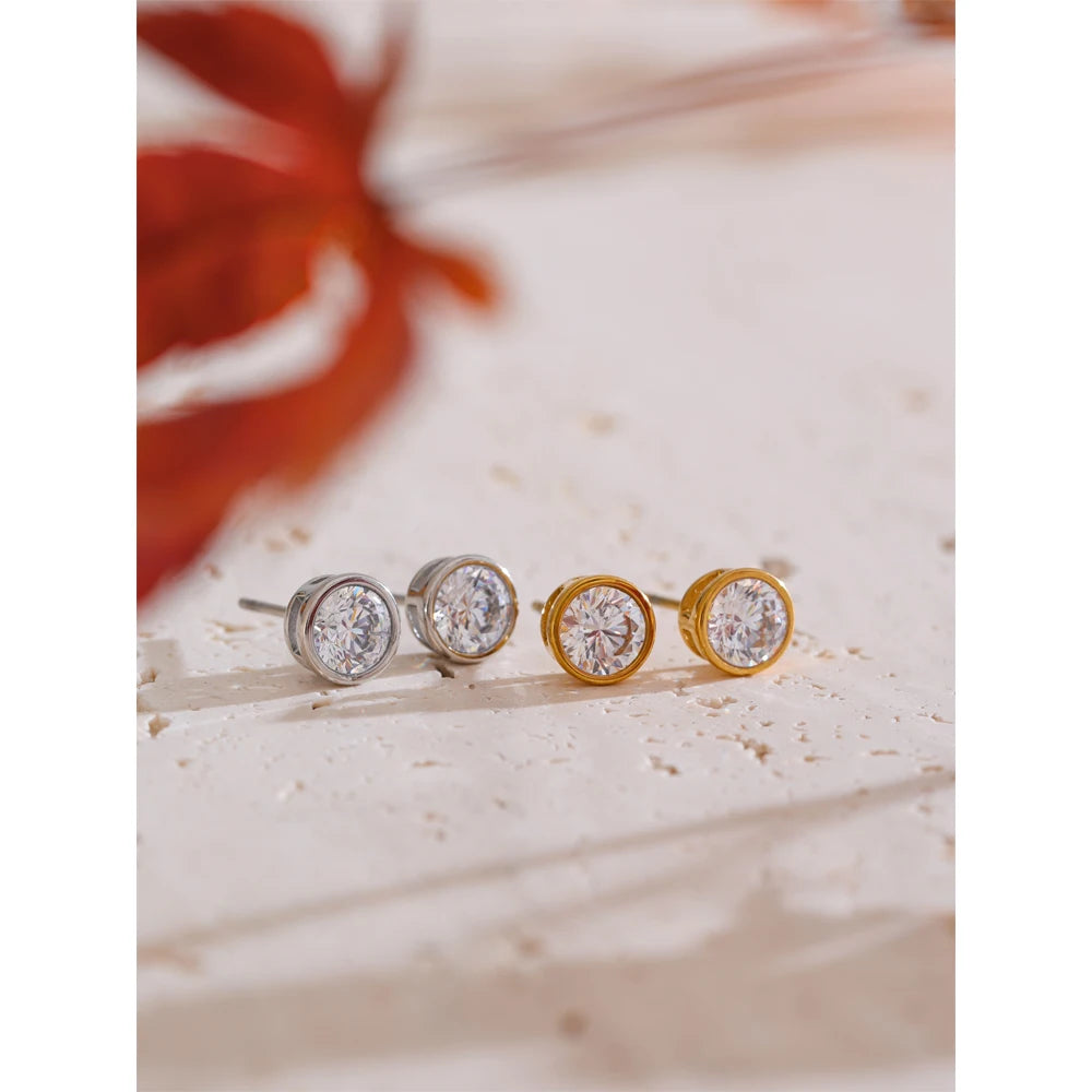Halo Bezel Solitaire Stud Earrings