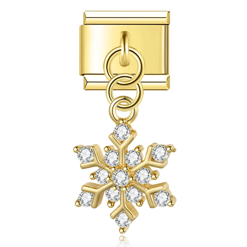 Snowflake Sparkle with CZ - Gold Pendant Charm - Charmris