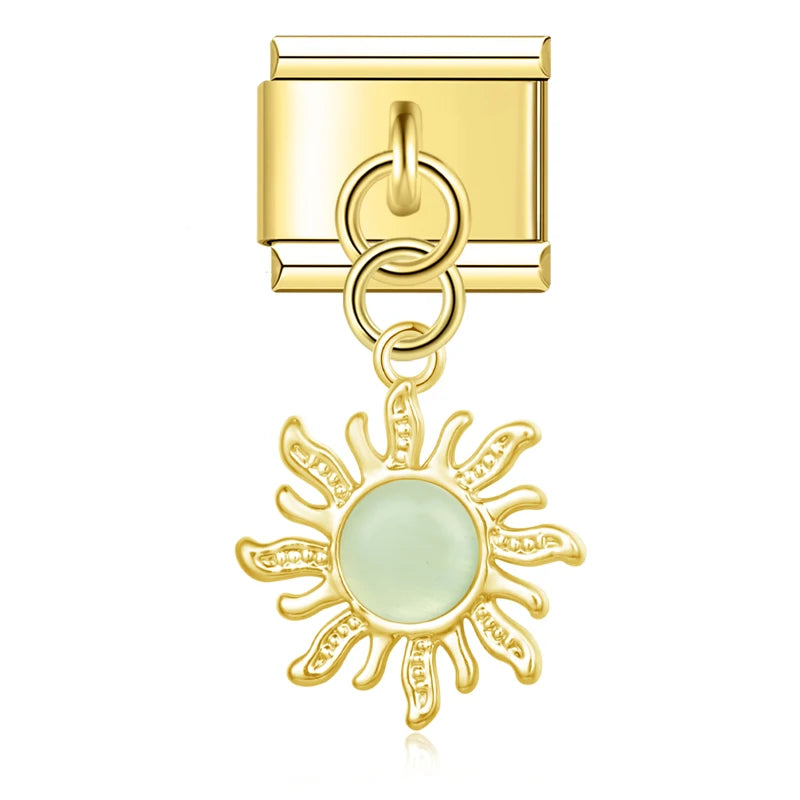 Golden Sun with Mint Resin Gem - Gold Pendant Charm - Charmris