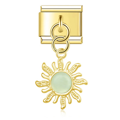 Golden Sun with Mint Resin Gem - Gold Pendant Charm - Charmris