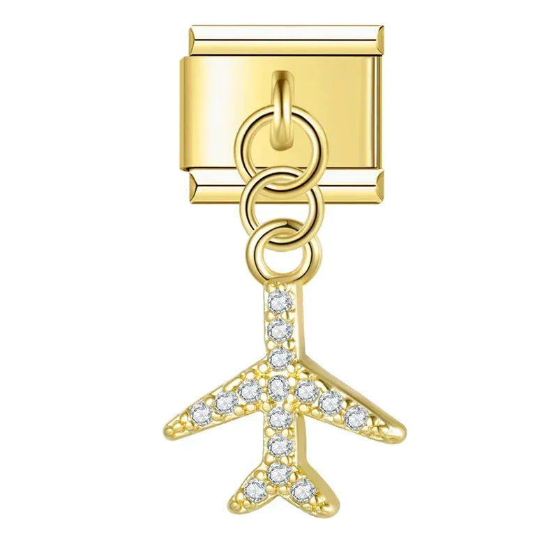Airplane with CZ - Gold Pendant Charm - Charmris
