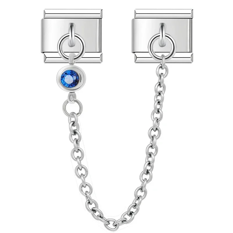 Sapphire Circle with CZ silver chain charm - Charmris