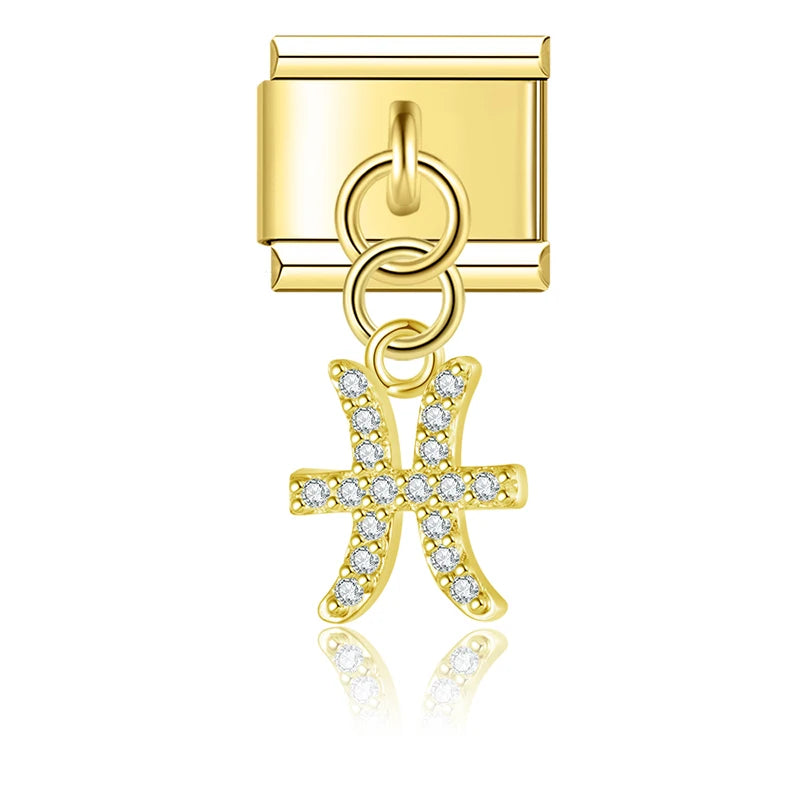 Pisces with CZ – Gold Italian Pendant Charm - Charmris