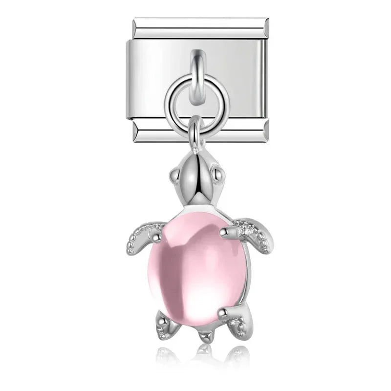 Lovely Pink Turtle - Silver Pendant Charm - Charmris