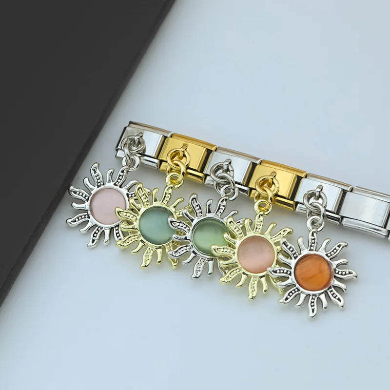 Golden Sun with Pink Resin Gem - Gold Pendant Charm - Charmris