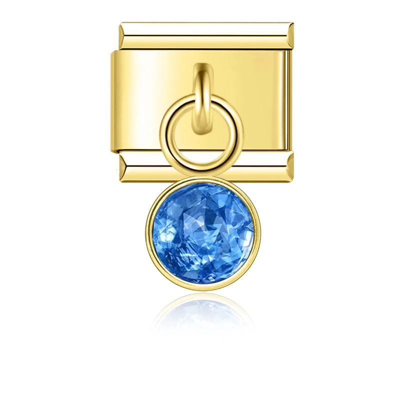 March Birthstone with CZ - Gold Pendant Charm