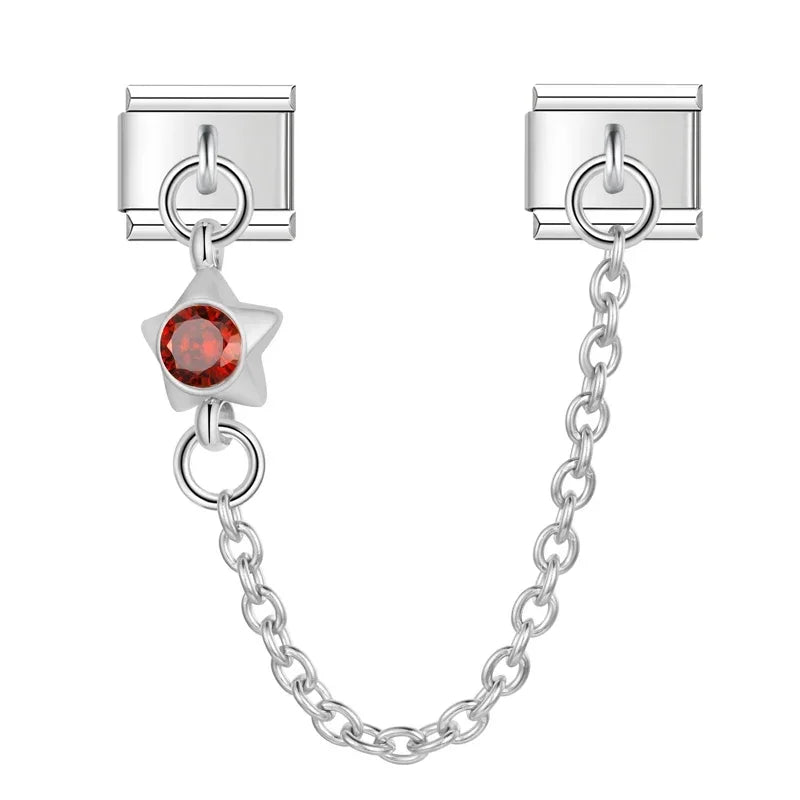 Ruby Star with CZ silver chain charm - Charmris