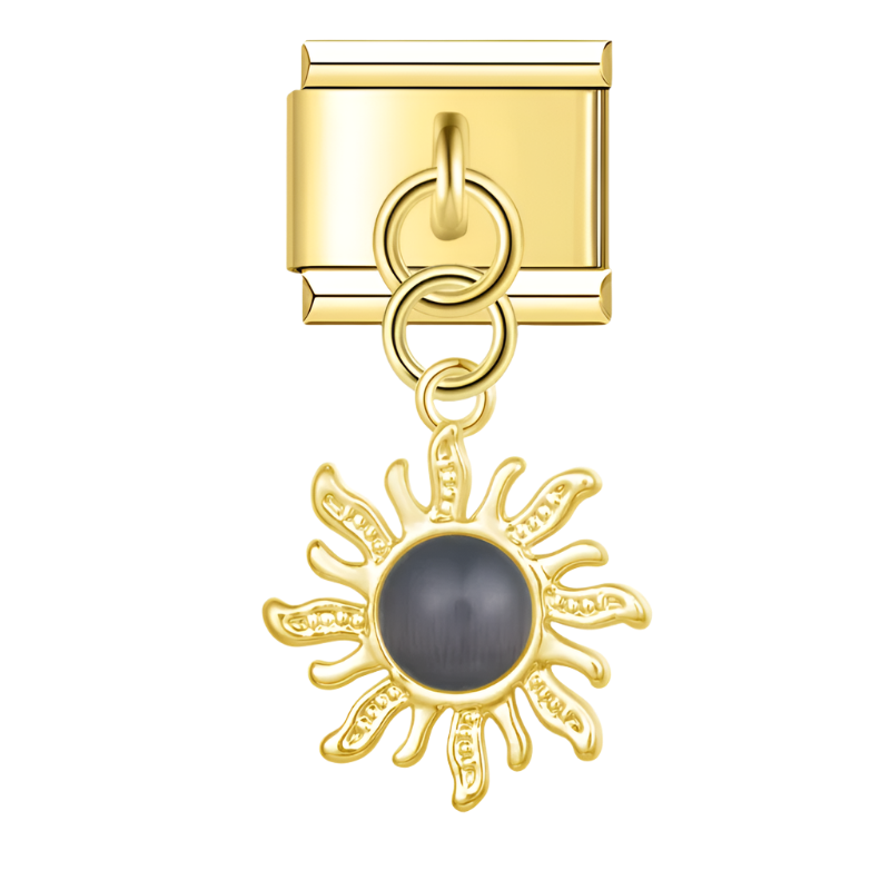 Golden Sun with Black Resin Gem - Gold Pendant Charm - Charmris