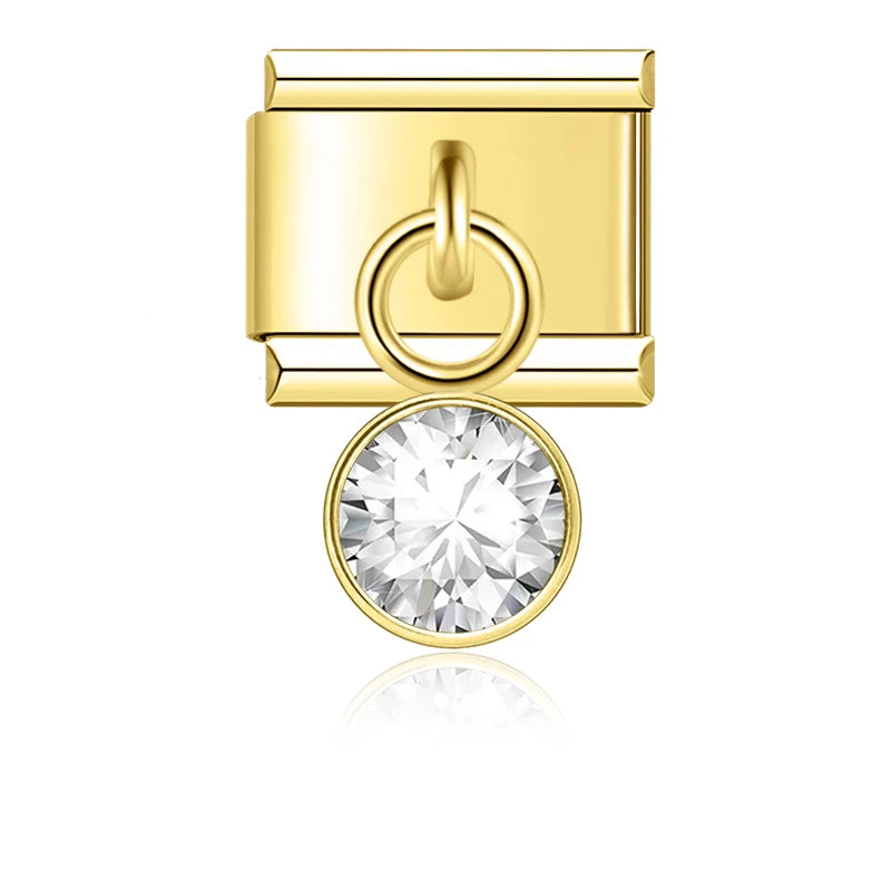 April Birthstone with CZ - Silver Pendant Charm - Charmris