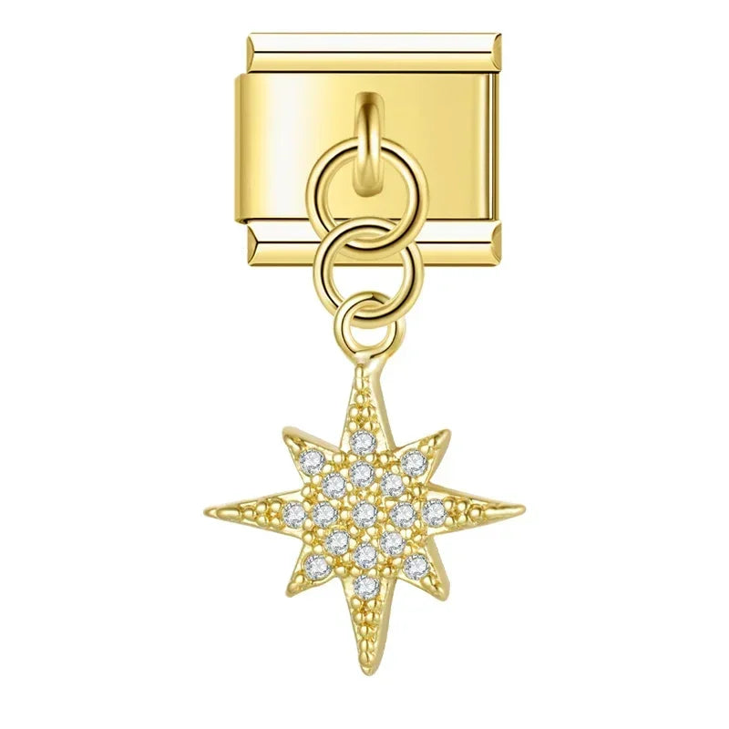 Celestial Star with CZ - Gold Pendant Charm - Charmris