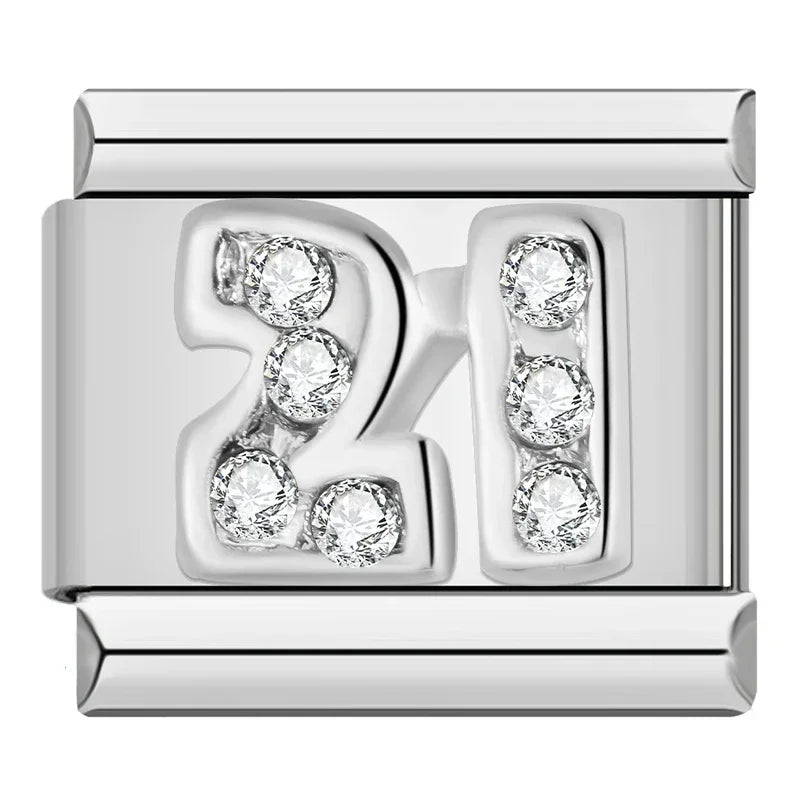 Number 21 with CZ - Silver Charm - Charmris
